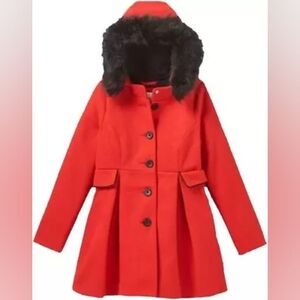 Cat & Jack - Girls' Red Coat Hooded Jacket with Detachable Faux Fur